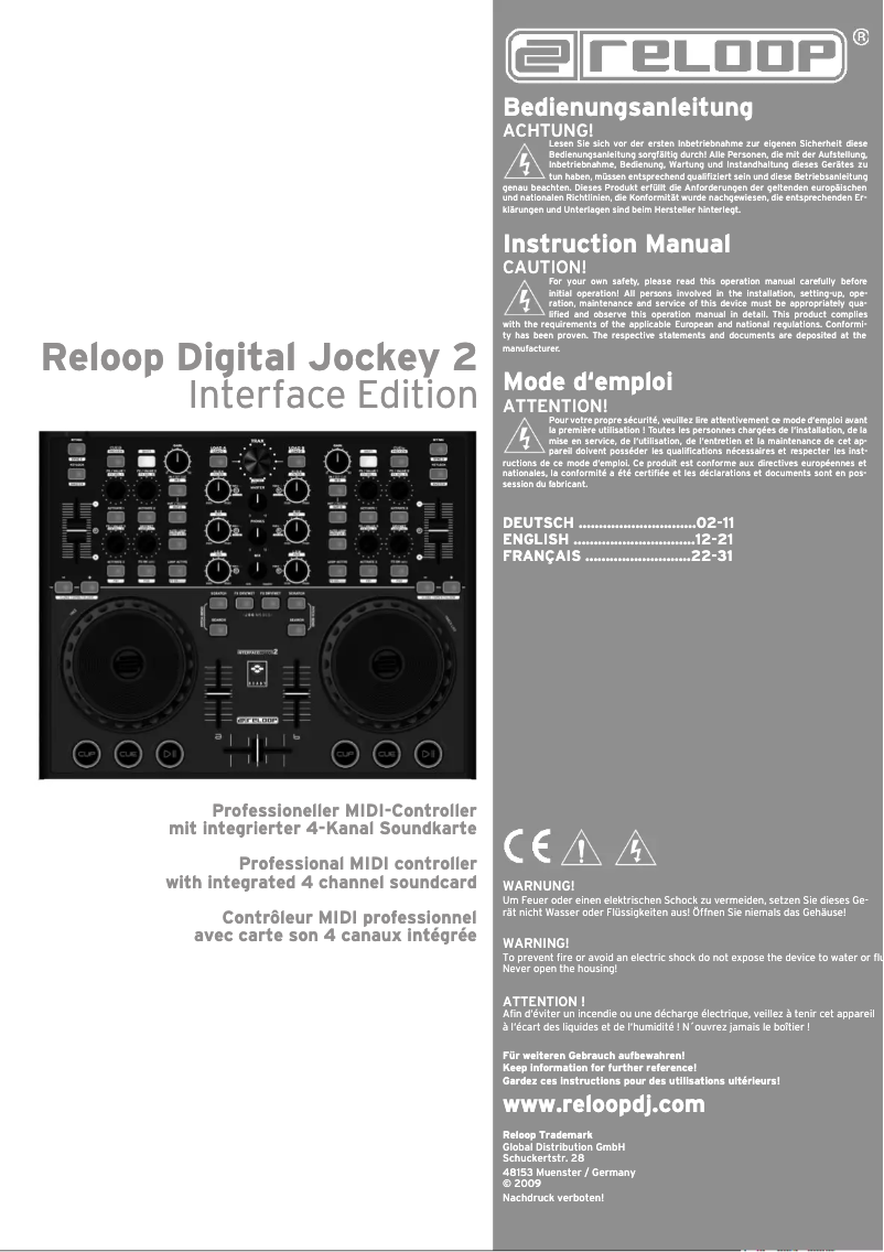 Page 1 de la notice Manuel utilisateur Reloop Digital Jockey 2