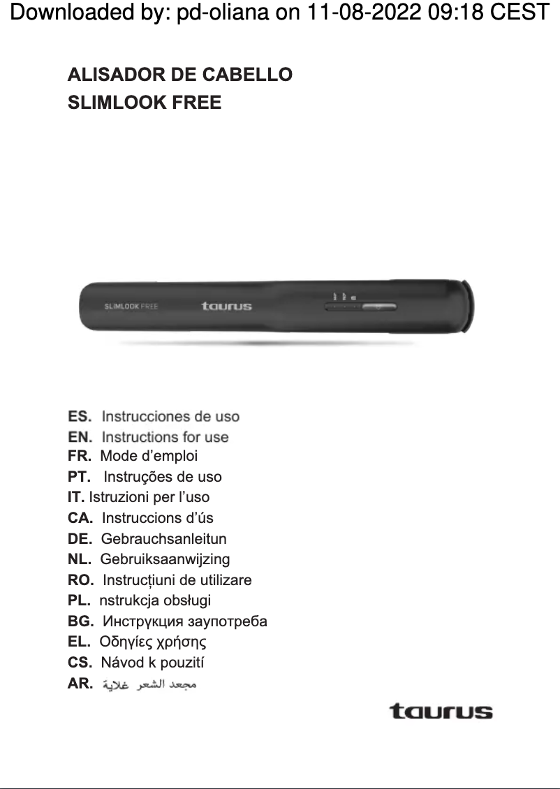 Page 1 de la notice Manuel utilisateur Taurus Slimlook Free