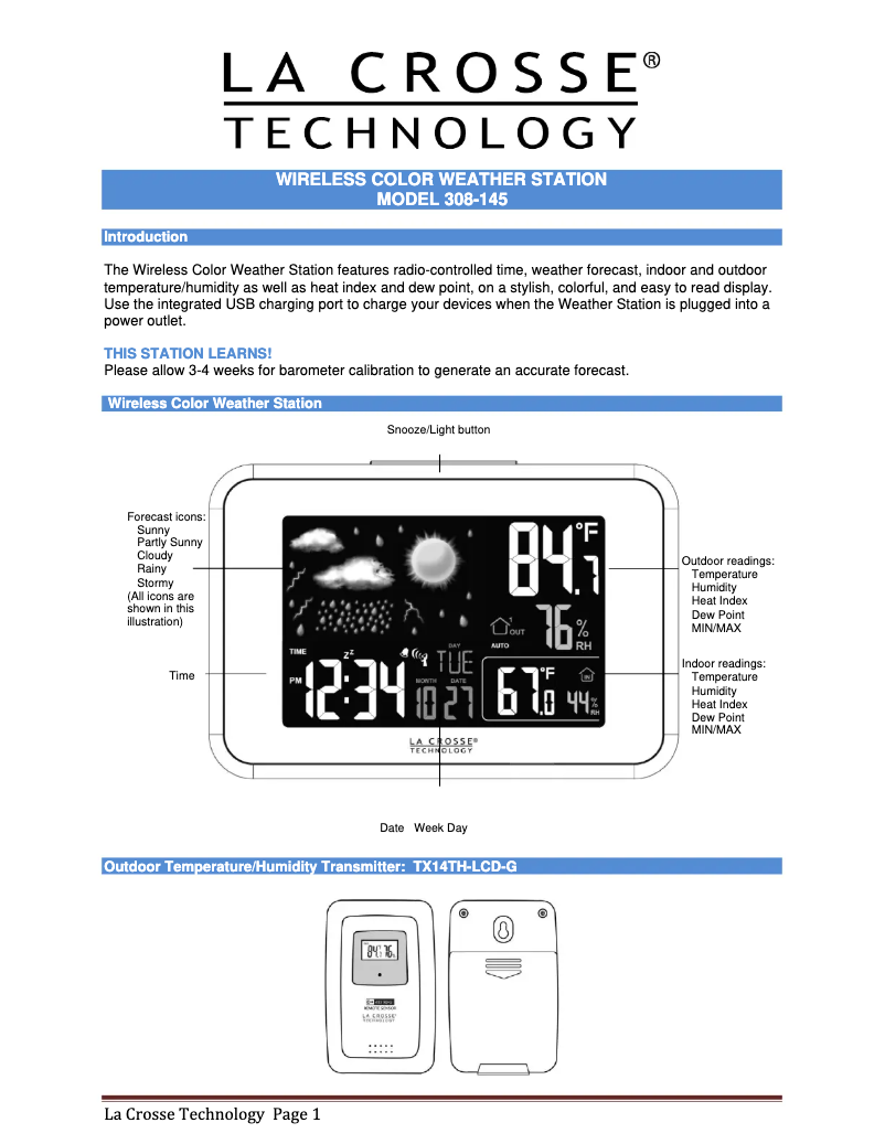 Page n°1 - Manuel utilisateur La Crosse Technology 308-145