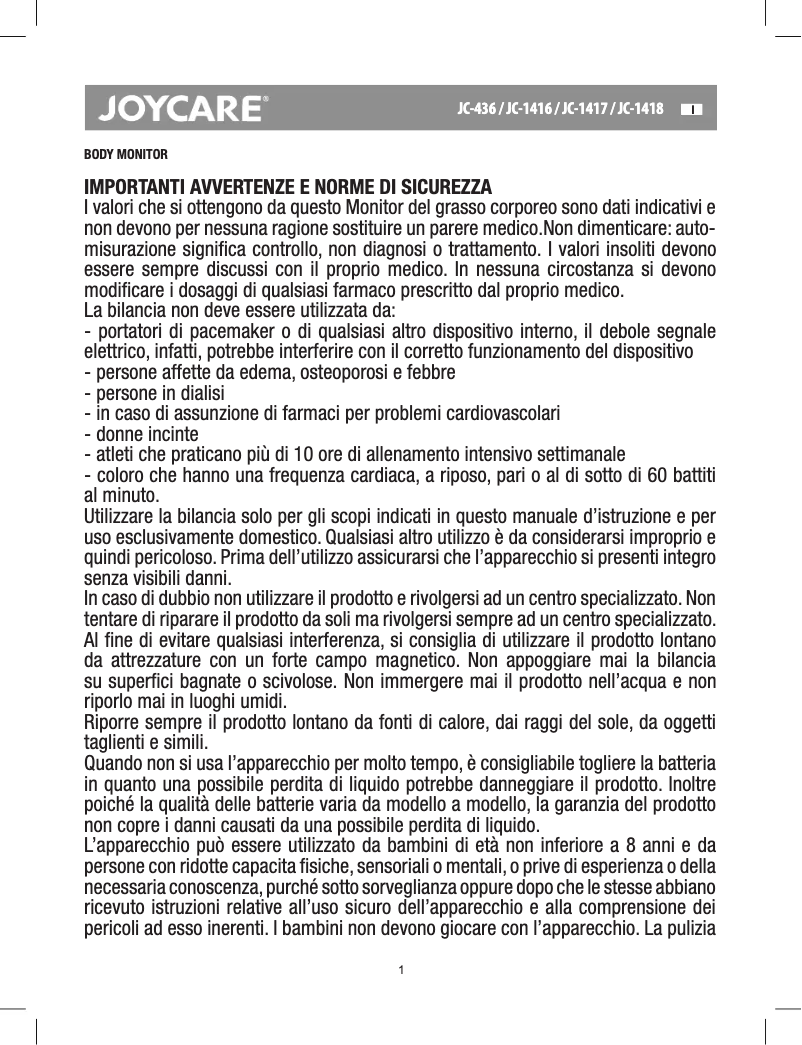 Página 1 del manual Manual de usuario Joycare JC-1418