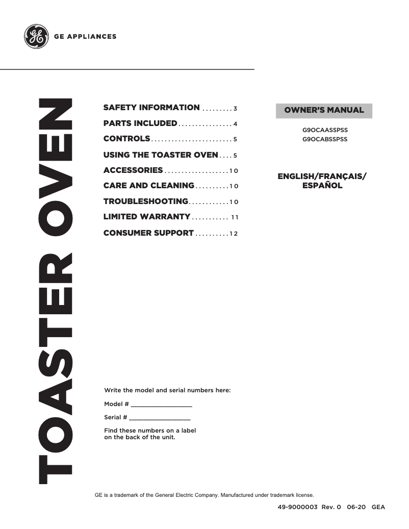 Page 1 de la notice Manuel utilisateur GE G9OCABSSPSS