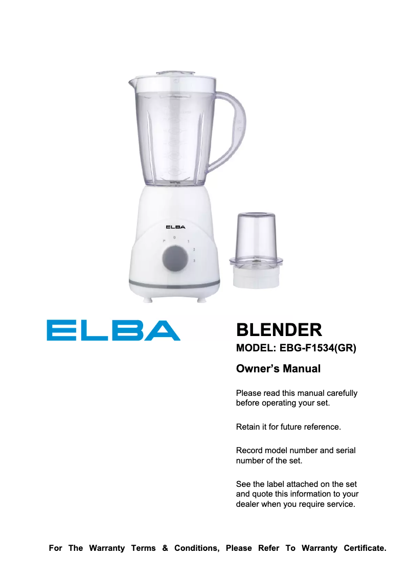 Page 1 of the manual User Manual Elba EBG-F1534(GR)