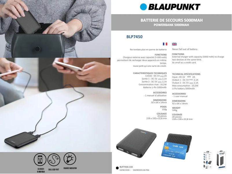 Page 1 de la notice Fiche technique Blaupunkt BLP7450