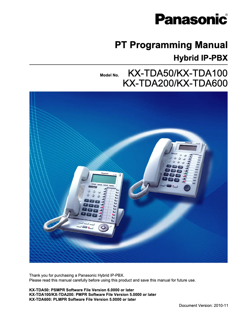 Page n°1 - Manuel utilisateur Panasonic KX-TDA600