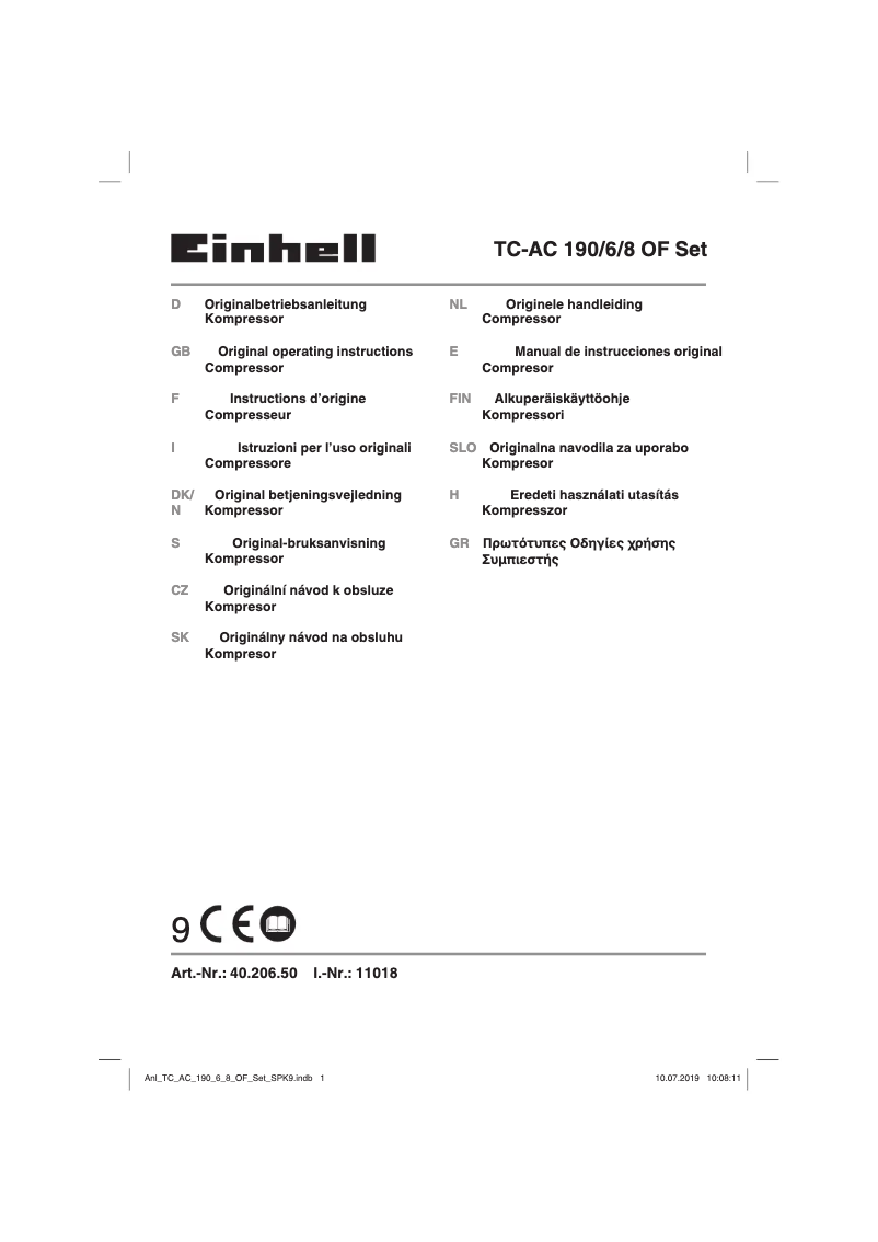 Page n°1 - Manuel utilisateur Einhell TC-AC 190/6/8 OF Set