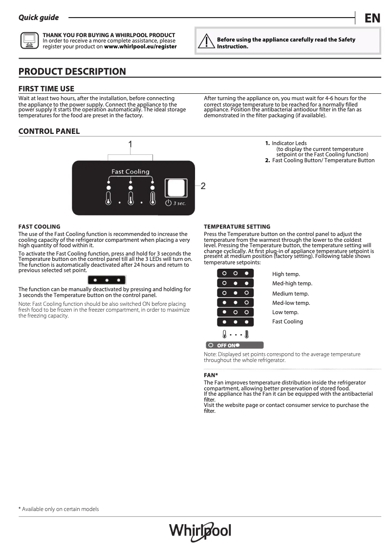 Page 1 de la notice Manuel utilisateur Whirlpool WFNF 81E OX 1