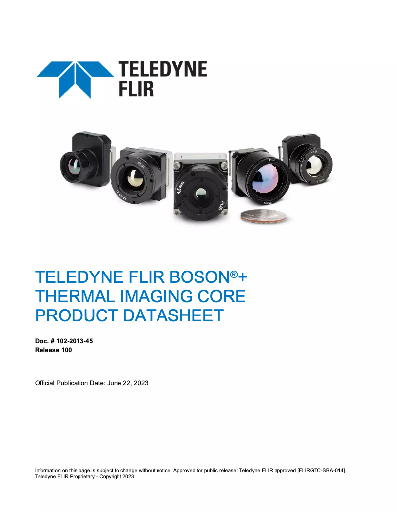 Page 1 de la notice Fiche technique FLIR Boson+ CZ 14-75