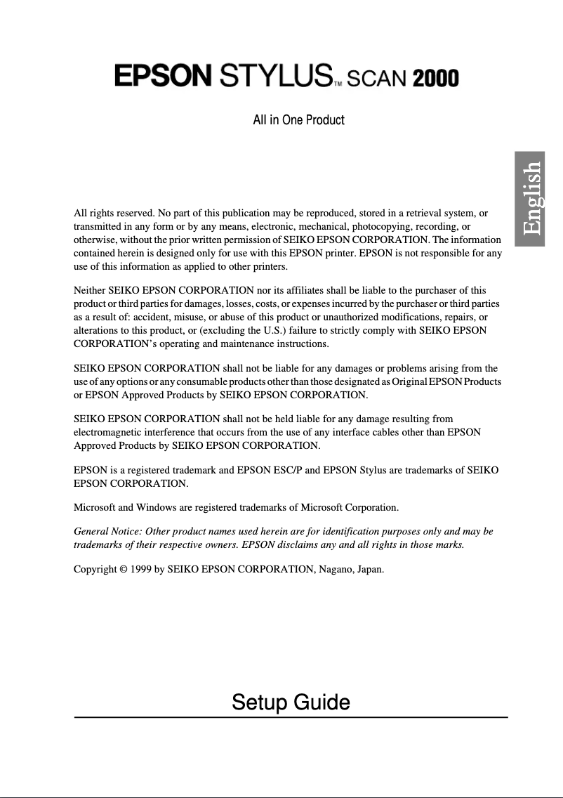 Page 1 de la notice Manuel utilisateur Epson Stylus SCAN 2000