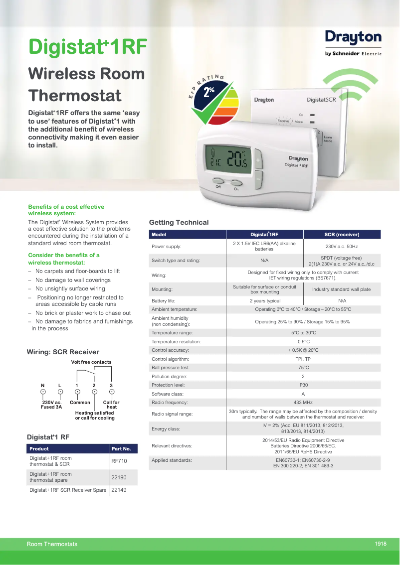 Page 1 de la notice Fiche technique Drayton Digistat+1RF