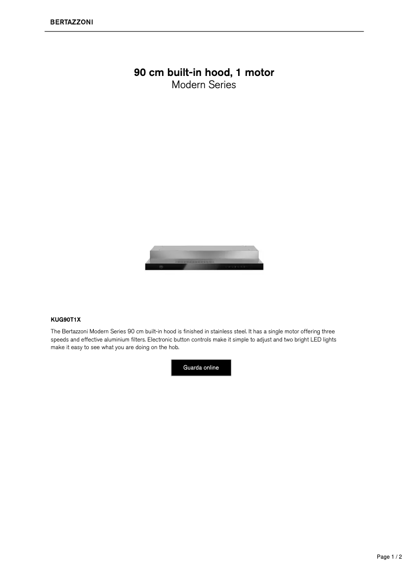 Page 1 de la notice Fiche technique Bertazzoni KUG90T1X