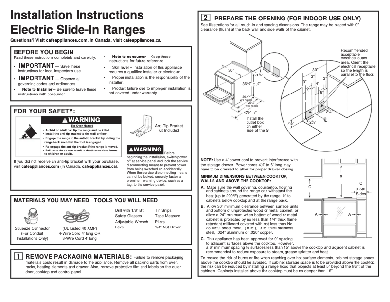 Page n°1 - Guide d'installation GE CHS90XP2MS1