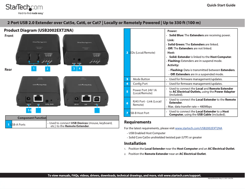 Page 1 de la notice Guide de démarrage rapide StarTech.com USB2002EXT2NA