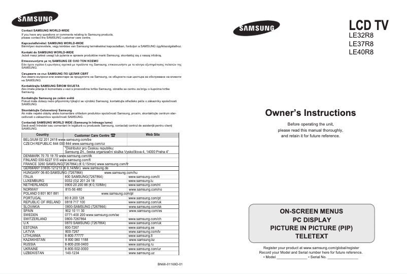 Page 1 de la notice Manuel utilisateur Samsung LE40R87BD