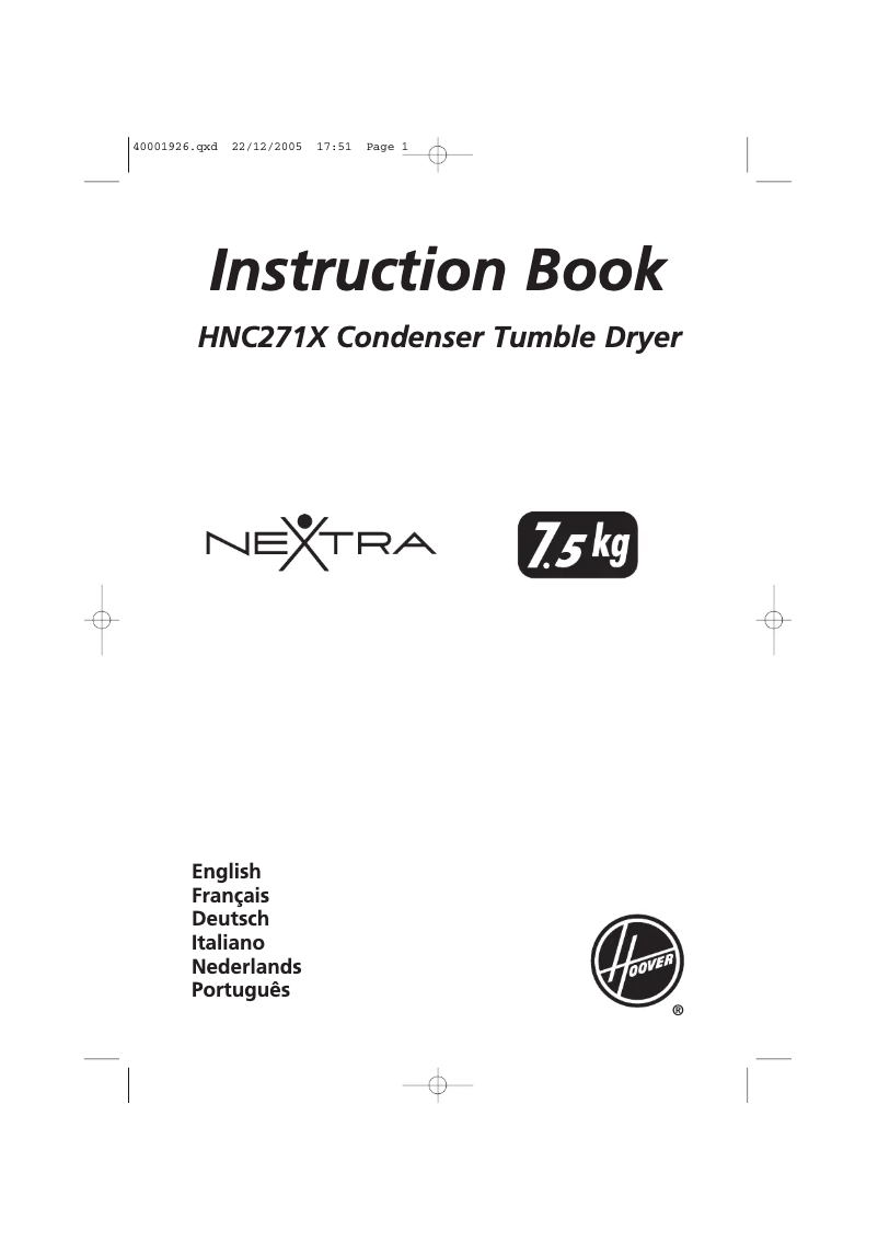 Page n°1 - Manuel utilisateur Hoover HNC 271 XJ-SY