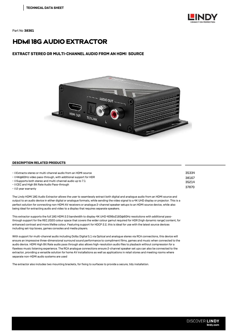 Page 1 de la notice Manuel utilisateur Lindy 38361