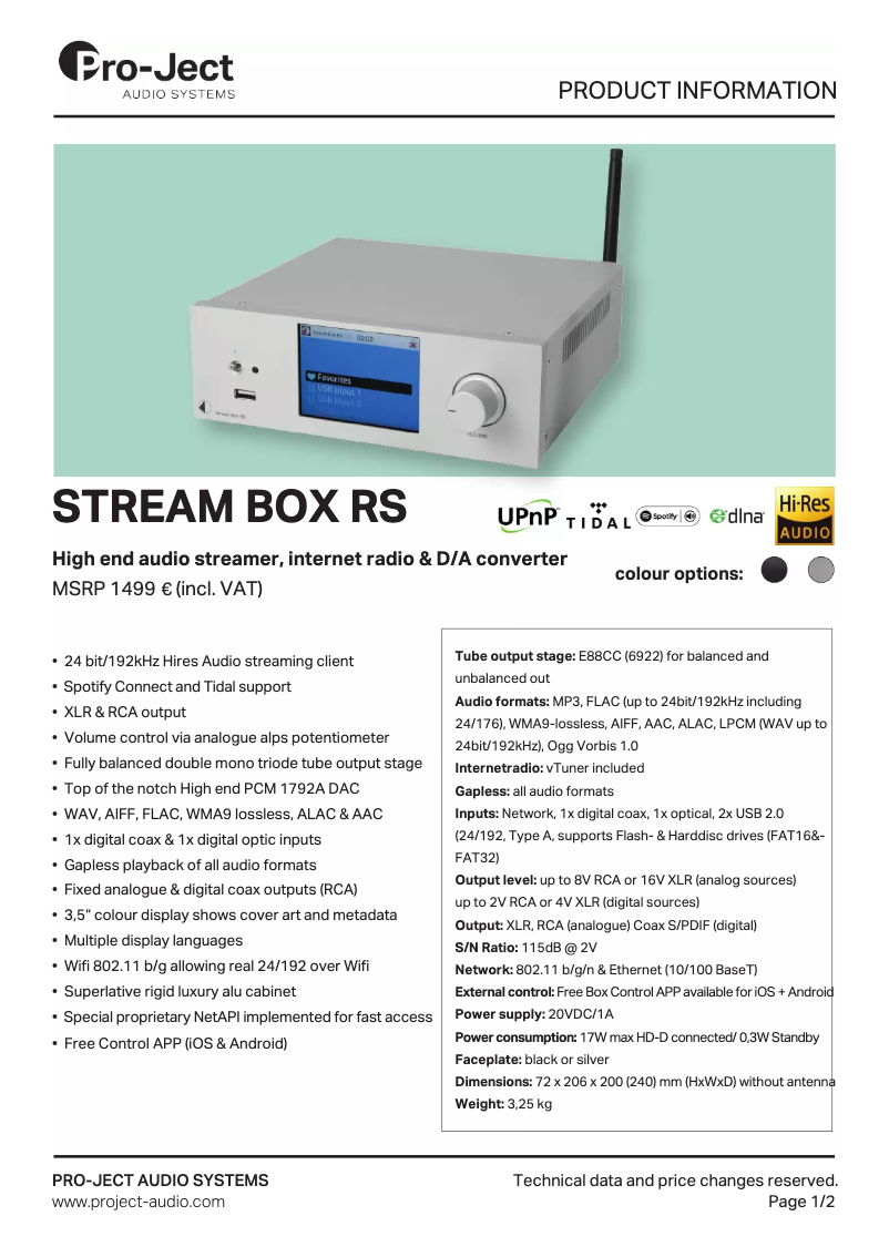 Page n°1 - Manuel utilisateur Pro-Ject Stream Box RS