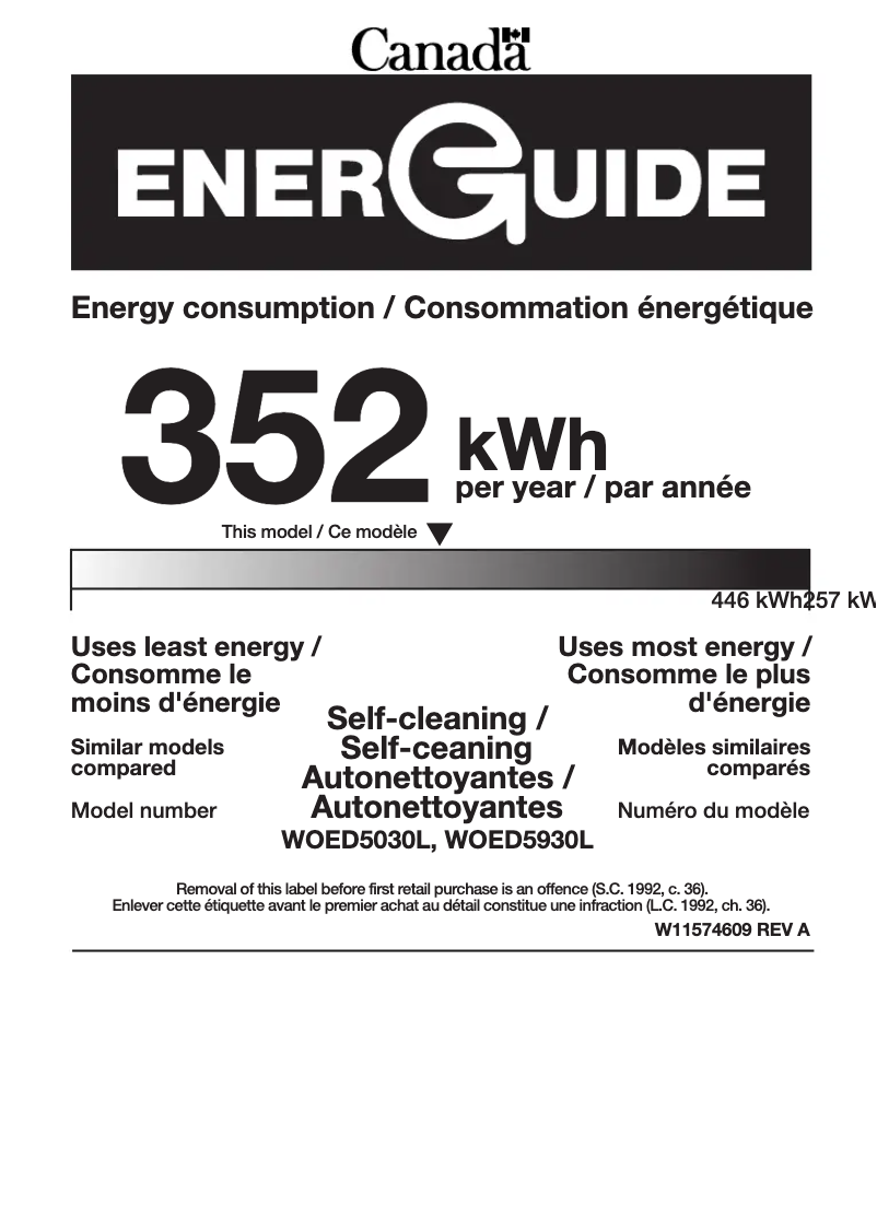 Página 1 del manual Etiqueta energética Whirlpool WOED5030LZ