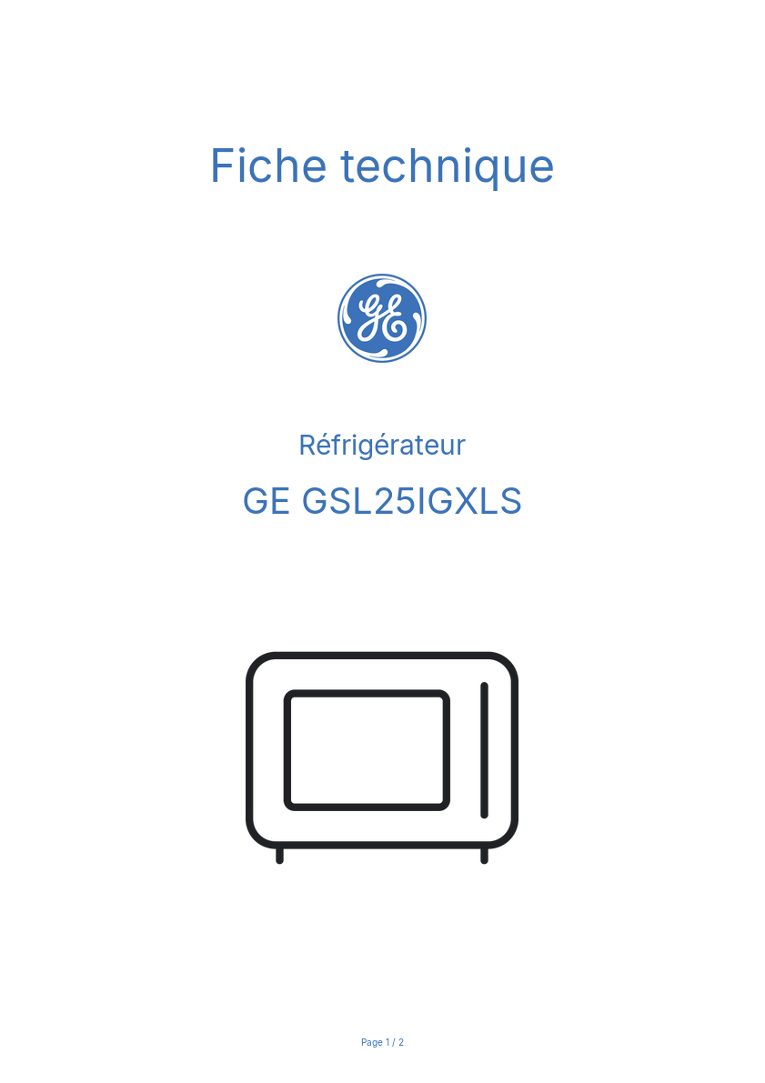 Page n°1 - Fiche technique GE GSL25IGXLS
