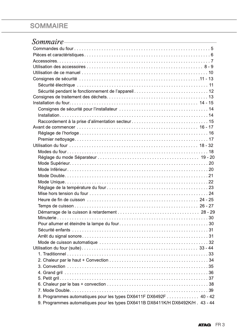 Page 1 de la notice Manuel utilisateur Atag DX6492F