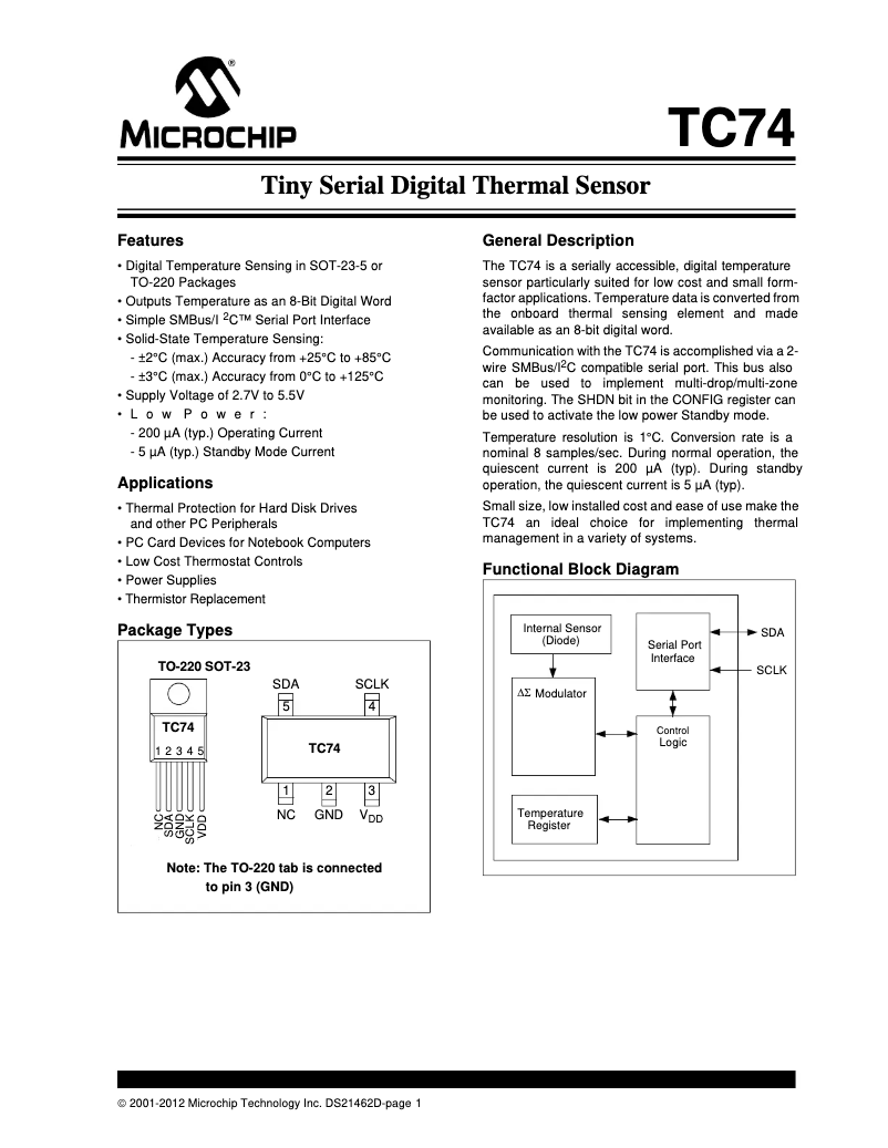 Imagen de la primera página del manual del dispositivo TC74