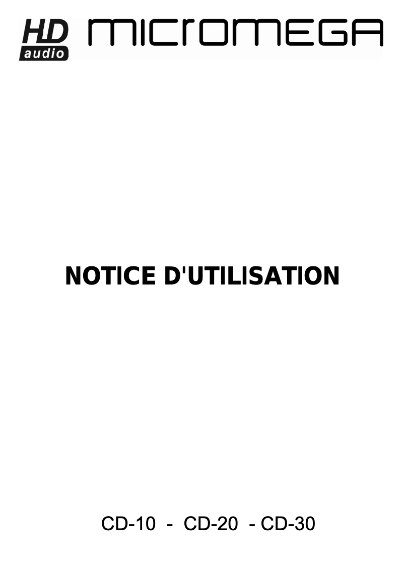Page 1 de la notice Manuel utilisateur Micromega CD 20
