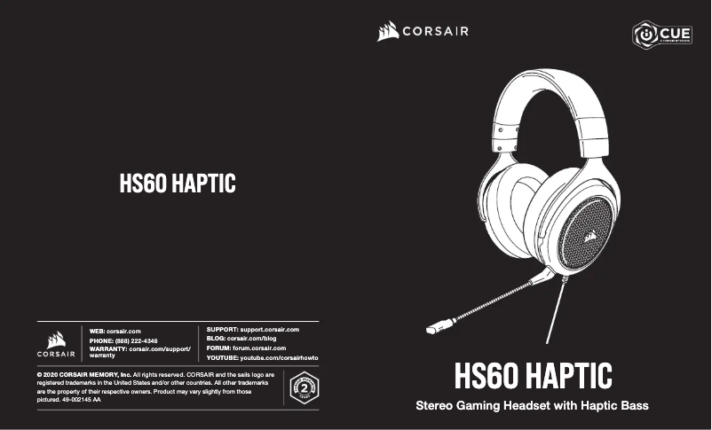 Page 1 de la notice Guide de démarrage rapide Corsair HS60 Haptic