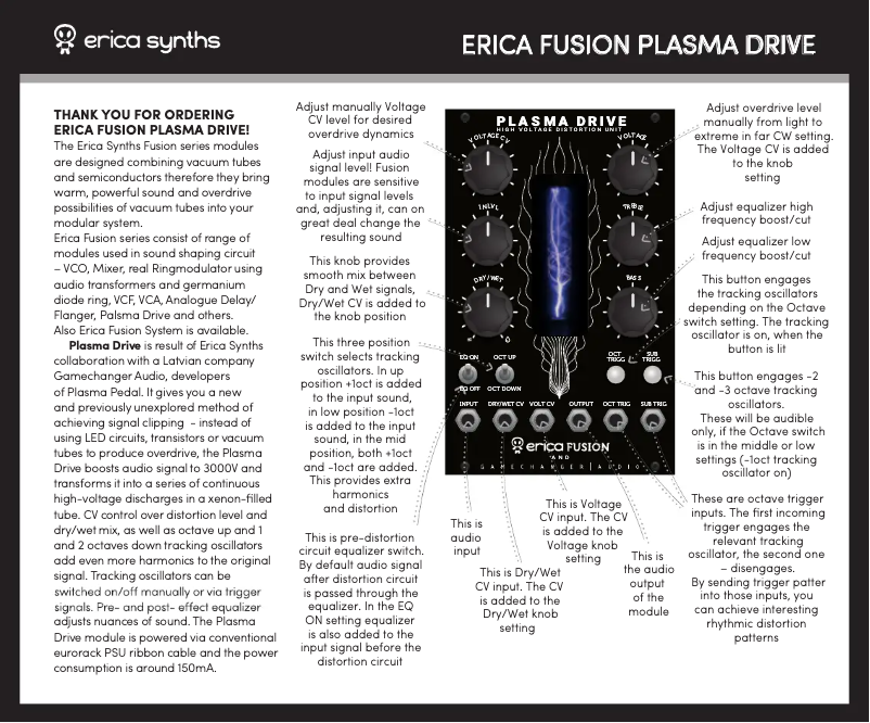 Page n°1 - Manuel utilisateur Erica Synths Plasma Drive