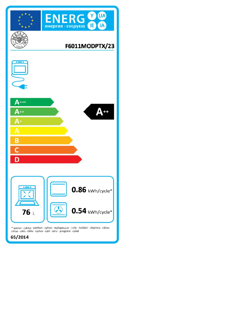 Page n°1 - Label énergétique Bertazzoni F6011MODPTX