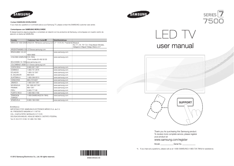 Page 1 de la notice Manuel utilisateur Samsung UN60ES7500