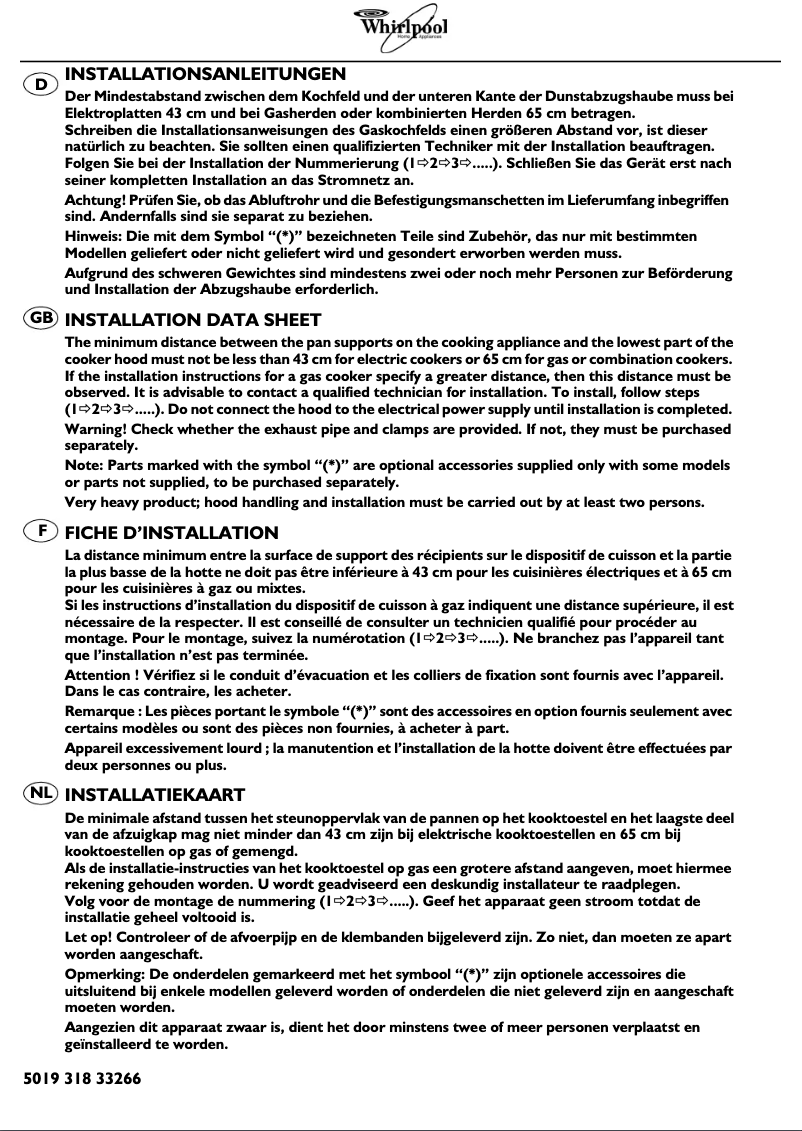 Page 1 de la notice Manuel utilisateur Whirlpool AKR 443