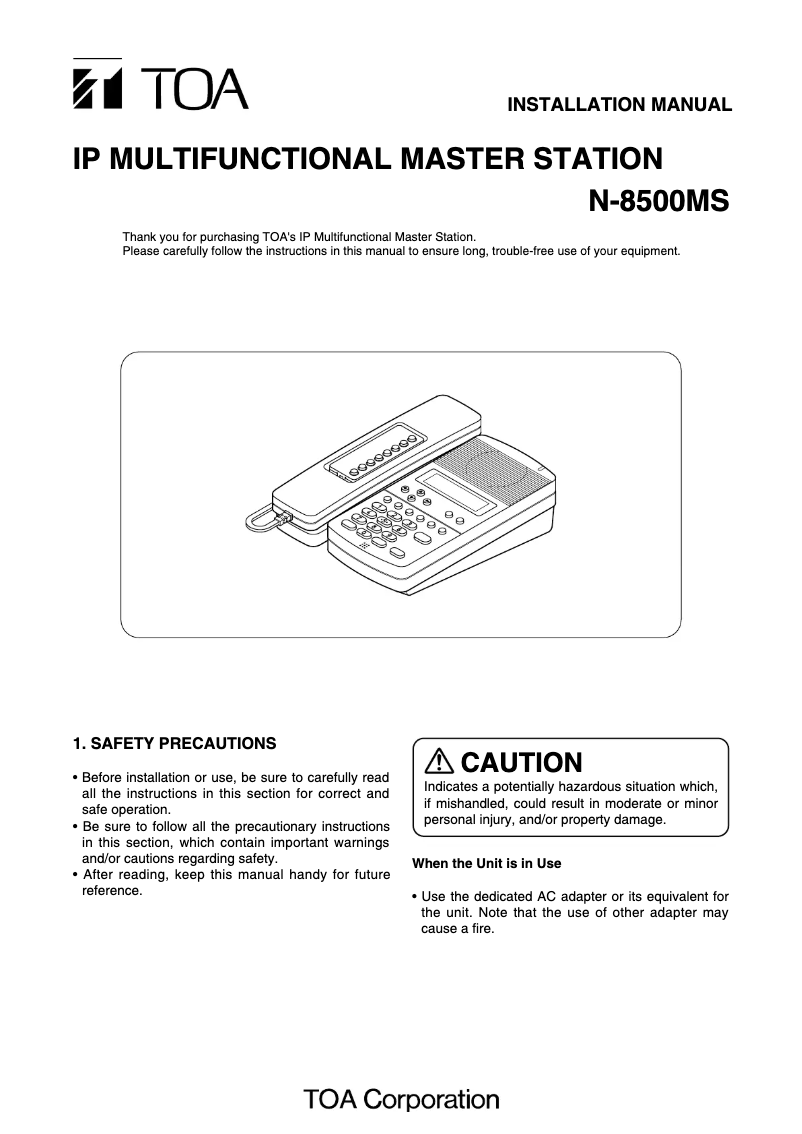 Page n°1 - Manuel utilisateur TOA N-8500MS