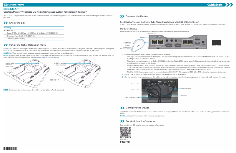 Page n°1 - Manuel utilisateur Crestron UC-M100-T
