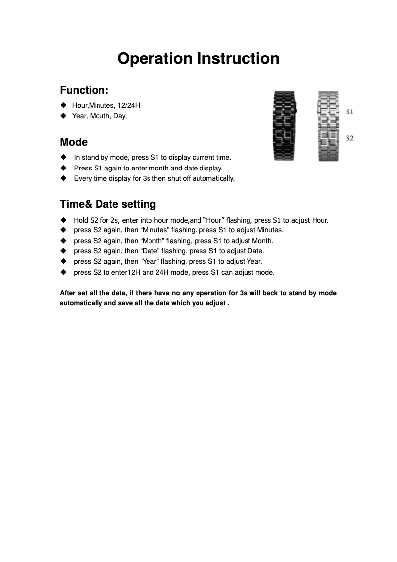 Page 1 de la notice Manuel utilisateur Skmei 8061