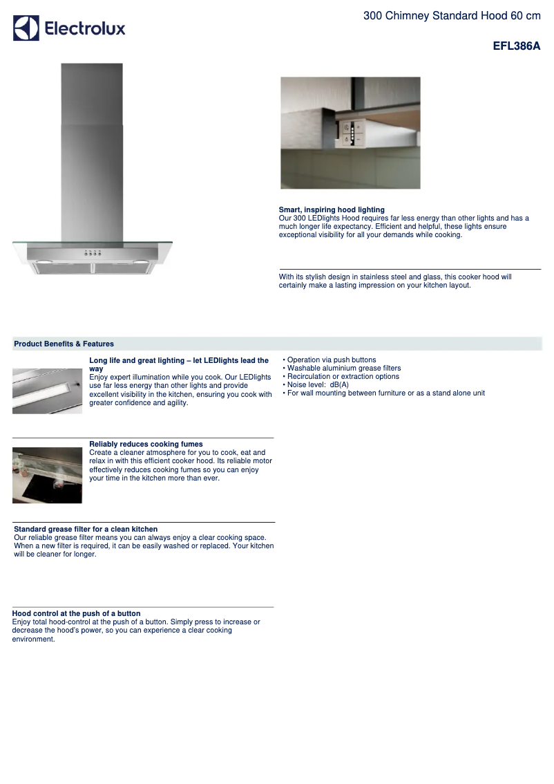 Page 1 de la notice Fiche technique Electrolux EFL386A