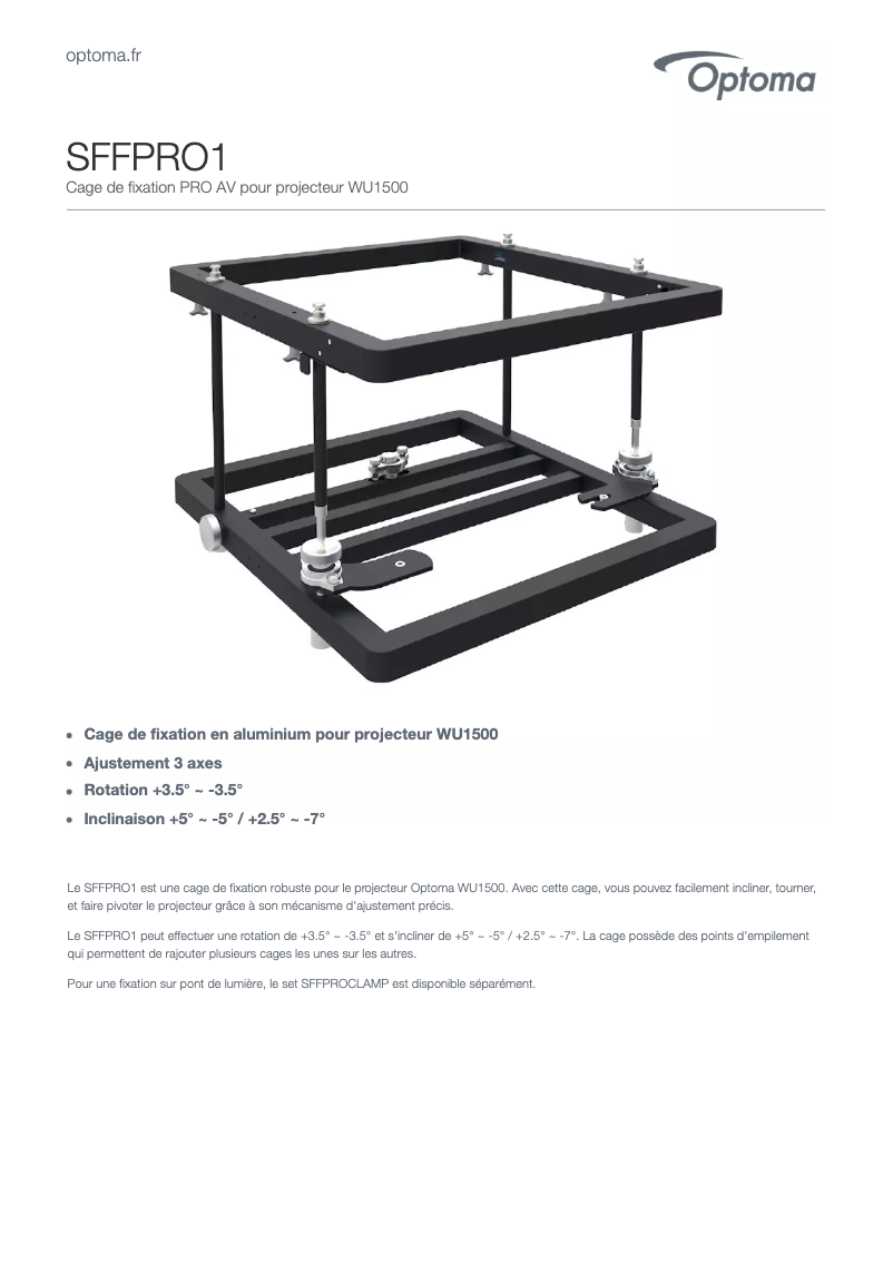 Page 1 de la notice Fiche technique Optoma SFFPRO1