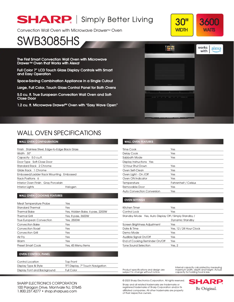 Page 1 de la notice Fiche technique Sharp SWB3085HS