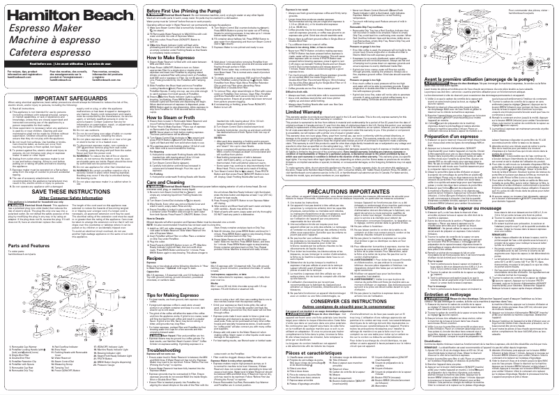 Page n°1 - Manuel d'utilisation et d'entretien Hamilton Beach Slide & Lock 40730