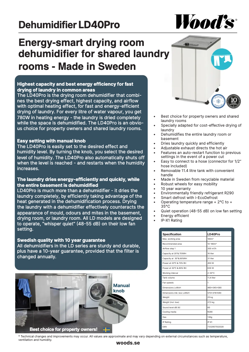 Page 1 de la notice Fiche technique Wood's LD40 Pro