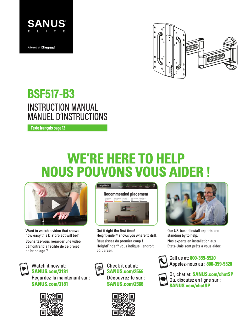 Page 1 de la notice Guide d'installation Sanus BSF517