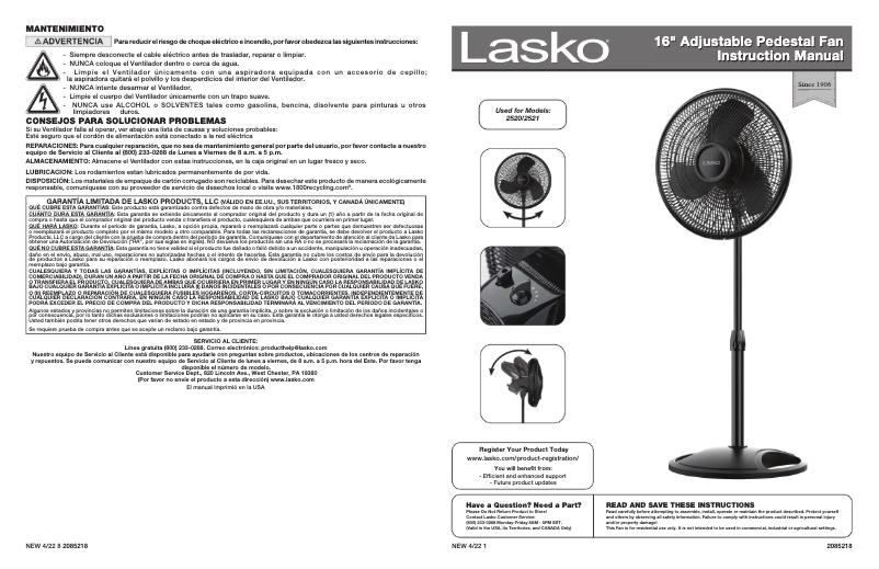 Página 1 del manual Manual de usuario Lasko 2521