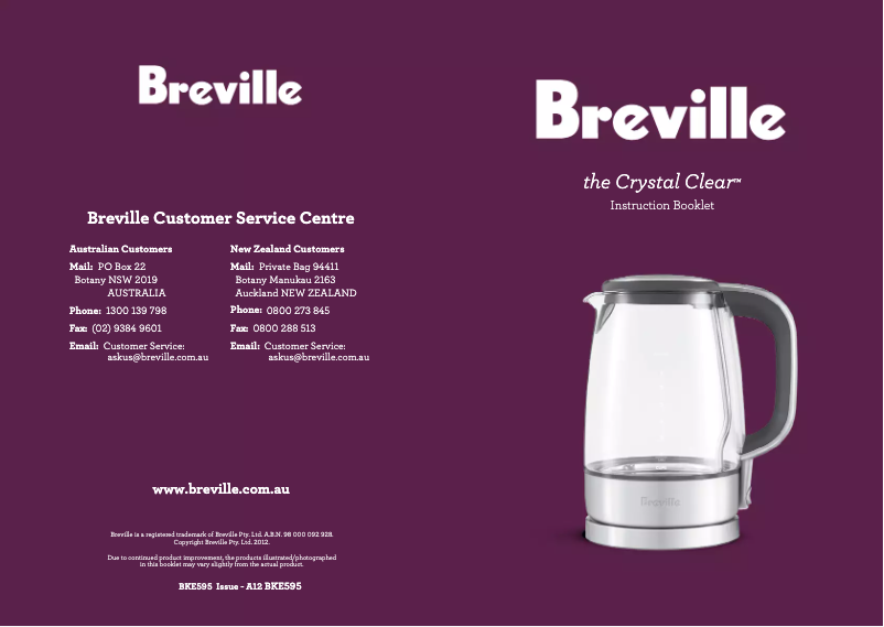 Page 1 de la notice Manuel utilisateur Breville the Crystal Clear BKE480