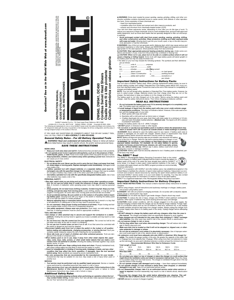Page n°1 - Manuel utilisateur DeWalt DW940