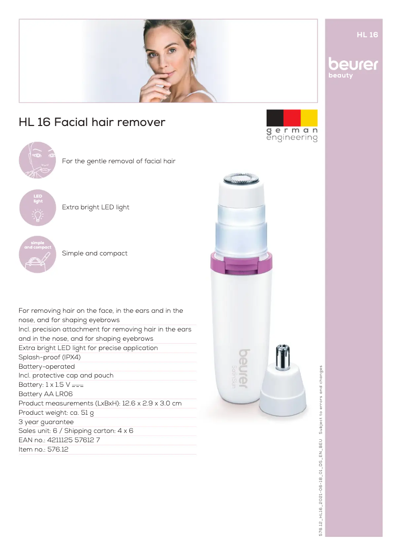 Page n°1 - Fiche technique Beurer HL 16