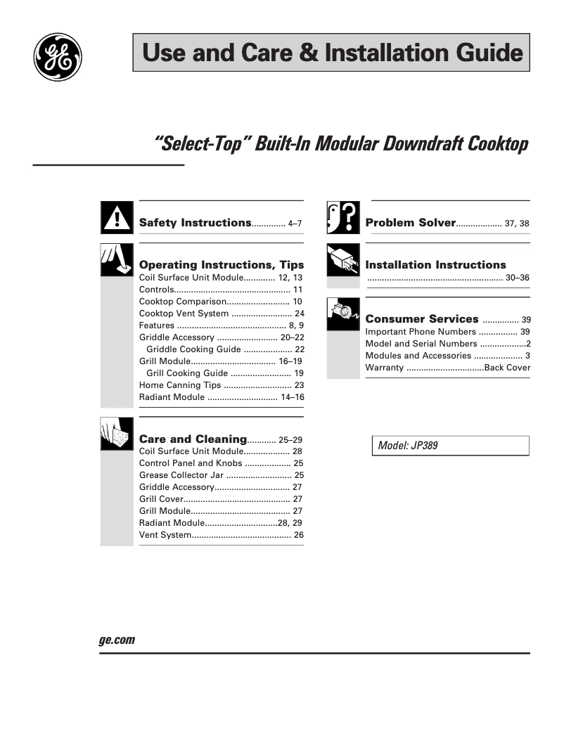Imagen de la primera página del manual del dispositivo Select-Top JP389BVBB
