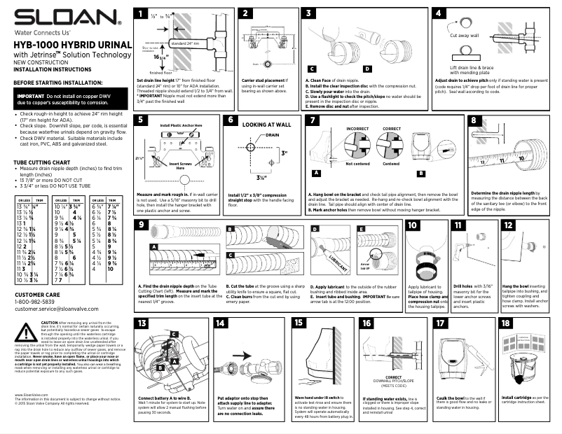 Página 1 del manual Guía de instalación Sloan HYB-1000