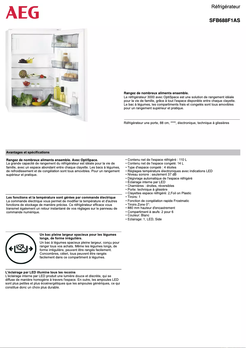 Page n°1 - Fiche technique AEG SFB688F1AS