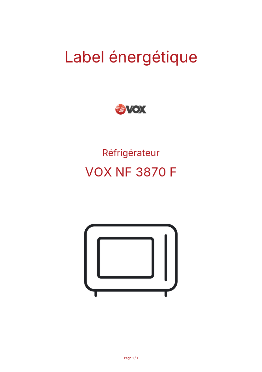 Page n°1 - Label énergétique VOX NF 3870 F