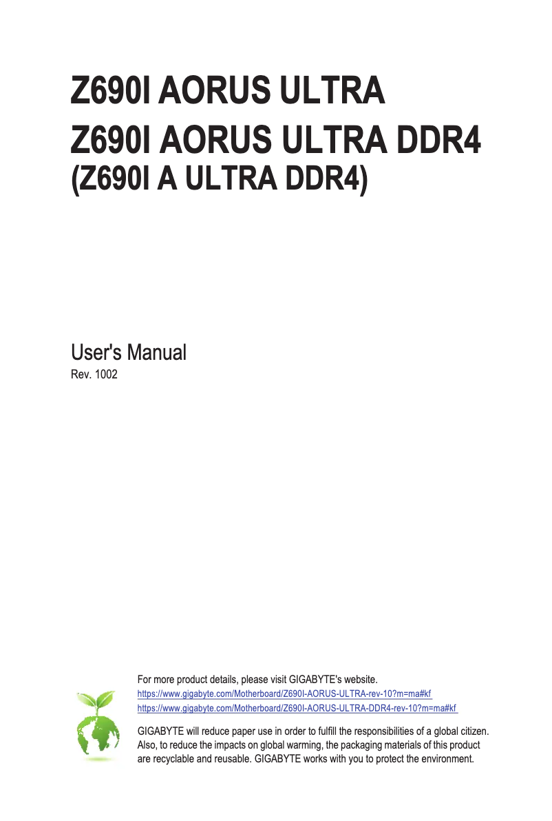 Page 1 de la notice Manuel utilisateur Gigabyte Z690I Aorus Ultra DDR4