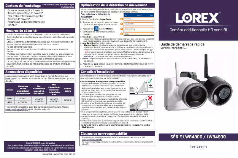 Page n°1 - Guide de démarrage rapide Lorex LWB4850-C2