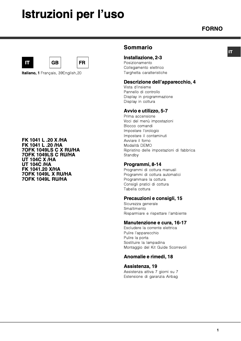 Image de la première page du manuel de l'appareil FK 1041.20 X/HA